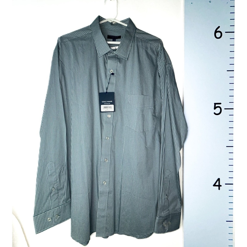 Cole Haan Grand.OS Dress Shirt Button Up Blue Check Men's XXL NWT‎